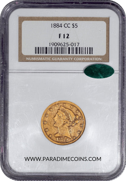 1884-CC $5 F12 NGC CAC - Paradime Coins | PCGS NGC CACG CAC Rare US Numismatic Coins For Sale