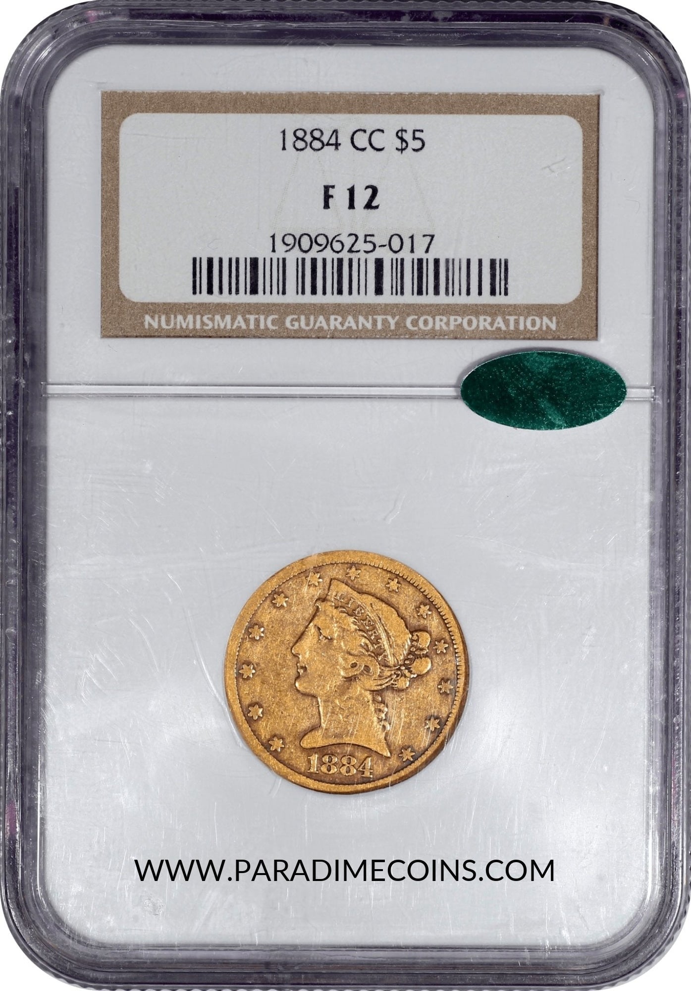 1884-CC $5 F12 NGC CAC - Paradime Coins | PCGS NGC CACG CAC Rare US Numismatic Coins For Sale