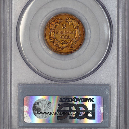 1886 $3 XF40 PCGS - Paradime Coins | PCGS NGC CACG CAC Rare US Numismatic Coins For Sale