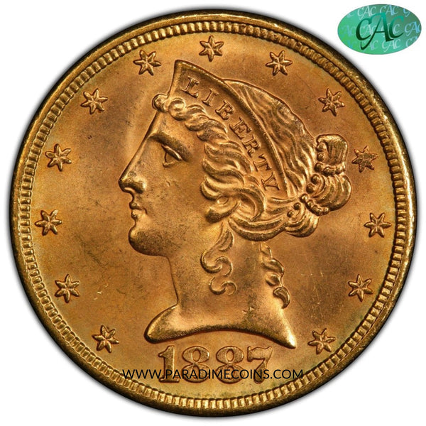 1887-S $5 MS66 PCGS - Paradime Coins | PCGS NGC CACG CAC Rare US Numismatic Coins For Sale