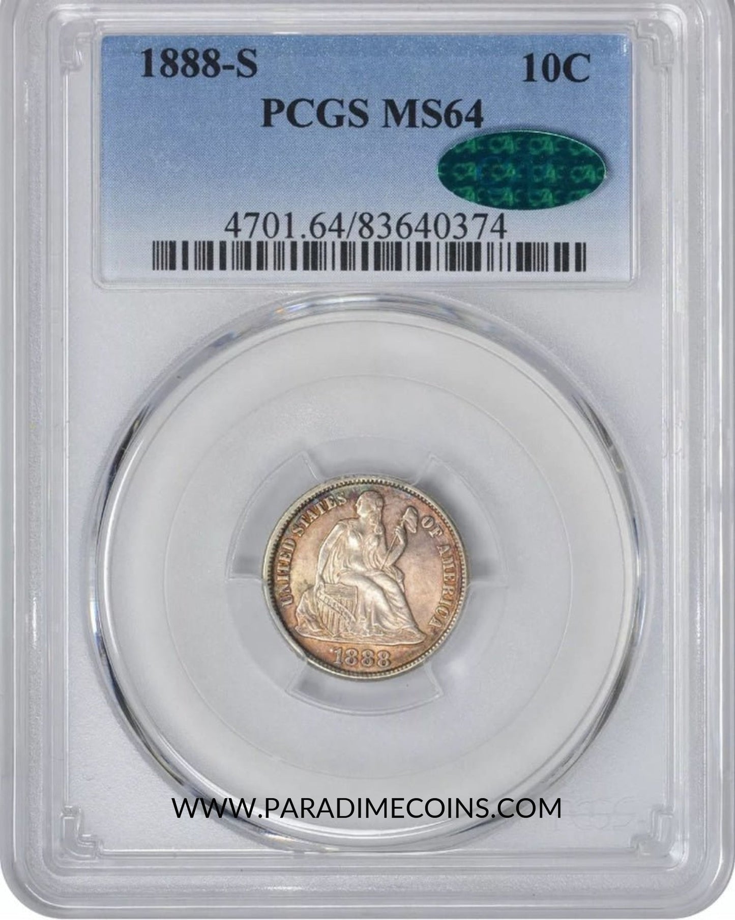 1888-S 10C MS64 PCGS CAC - Paradime Coins | PCGS NGC CACG CAC Rare US Numismatic Coins For Sale