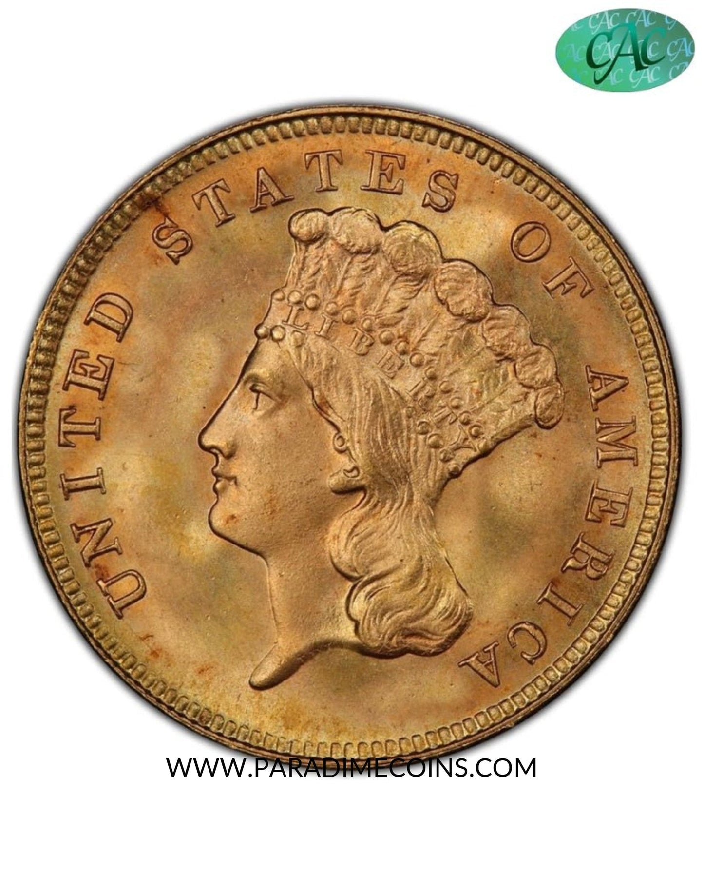 1889 $3 MS66+ PCGS CAC - Paradime Coins | PCGS NGC CACG CAC Rare US Numismatic Coins For Sale