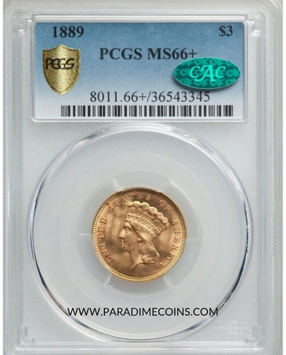 1889 $3 MS66+ PCGS CAC - Paradime Coins | PCGS NGC CACG CAC Rare US Numismatic Coins For Sale