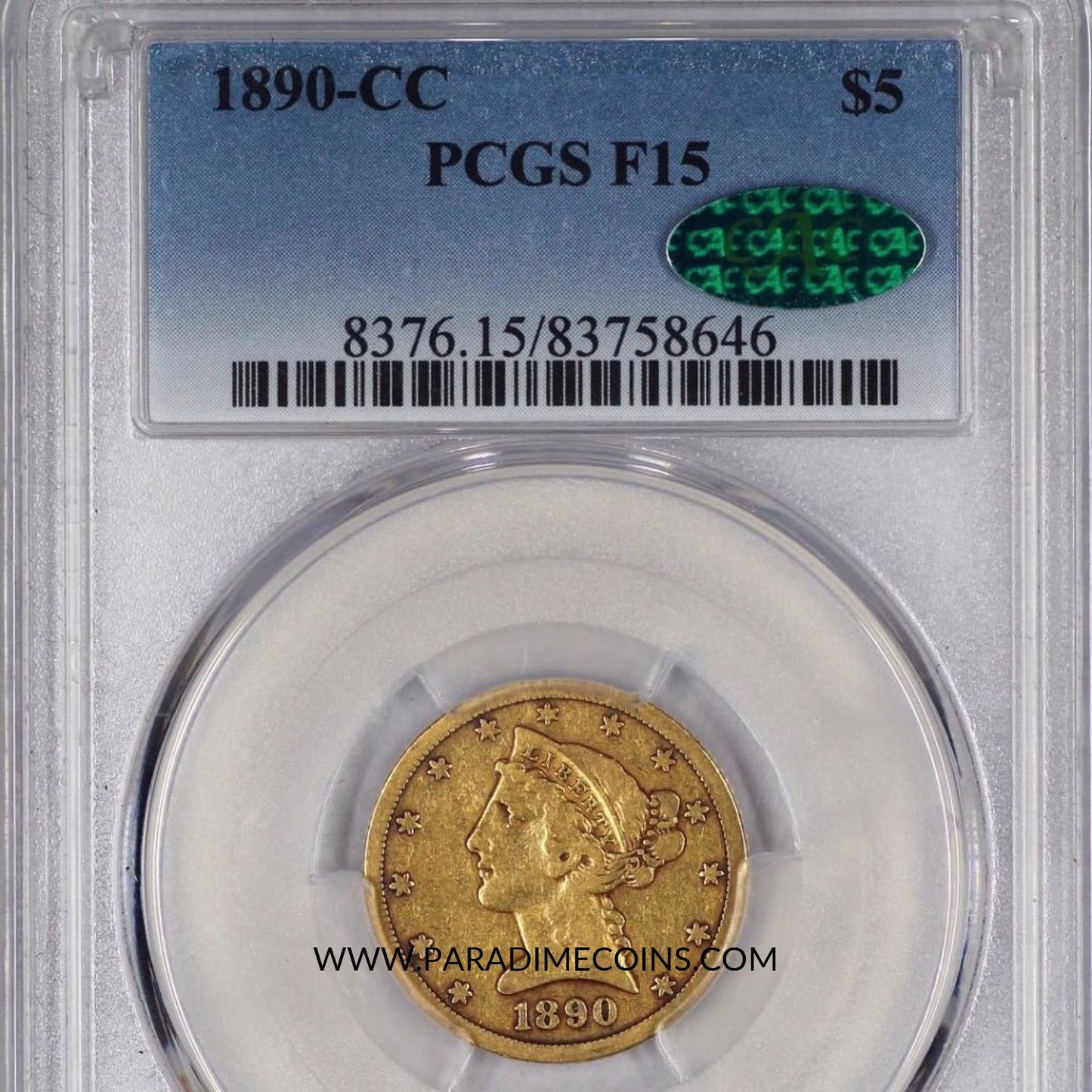 1890-CC $5 F15 PCGS CAC - Paradime Coins | PCGS NGC CACG CAC Rare US Numismatic Coins For Sale