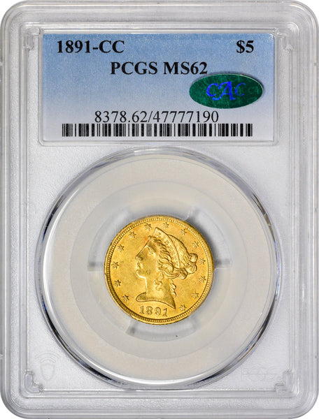 1891-CC $5 MS62 PCGS CAC - Paradime Coins | PCGS NGC CACG CAC Rare US Numismatic Coins For Sale
