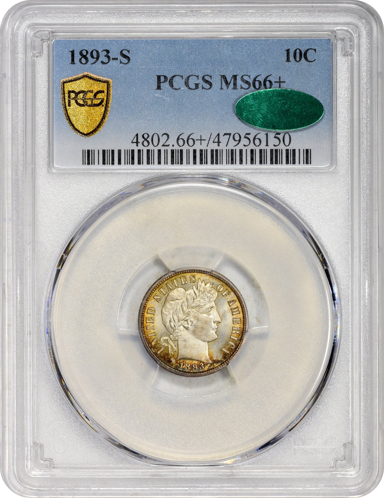 1893-S 10C MS66+ PCGS CAC - Paradime Coins US Coins For Sale