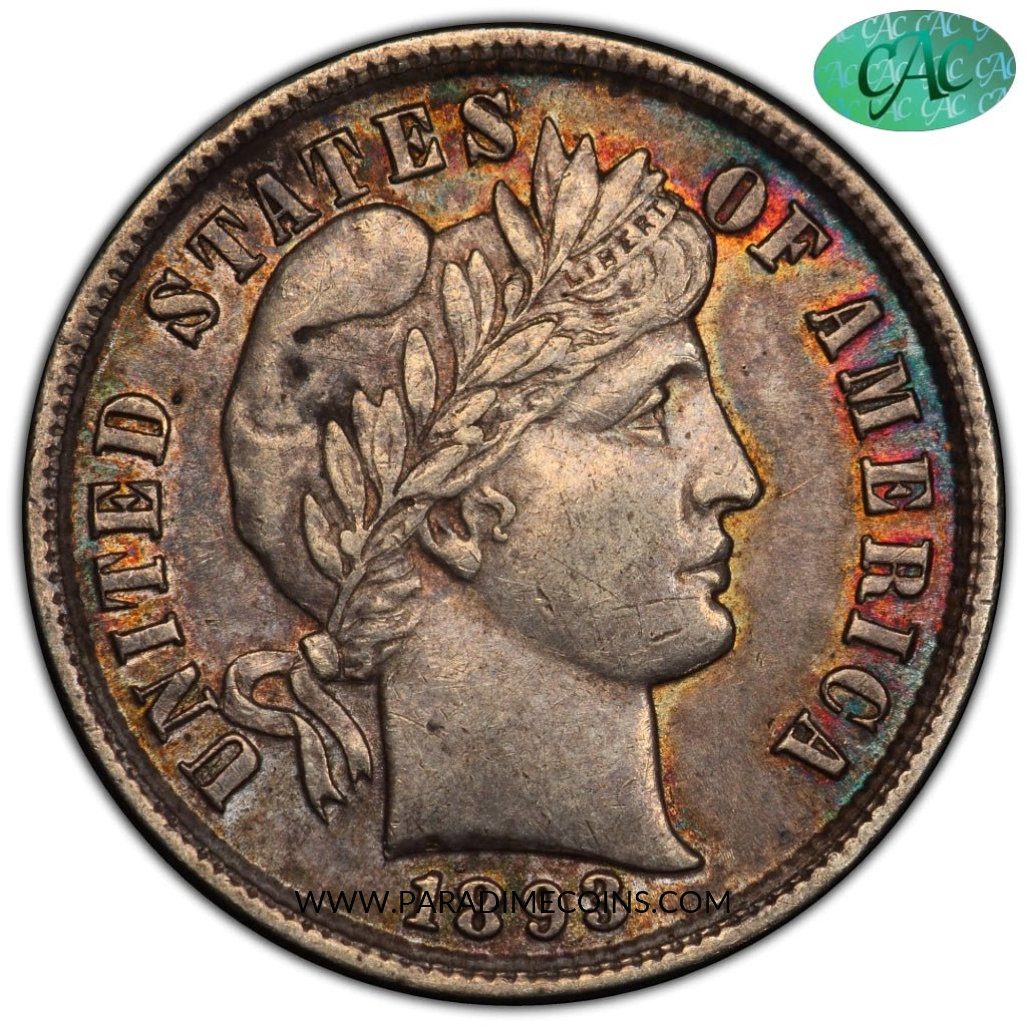 1893/2 10C AU53 PCGS CAC - Paradime Coins | PCGS NGC CACG CAC Rare US Numismatic Coins For Sale