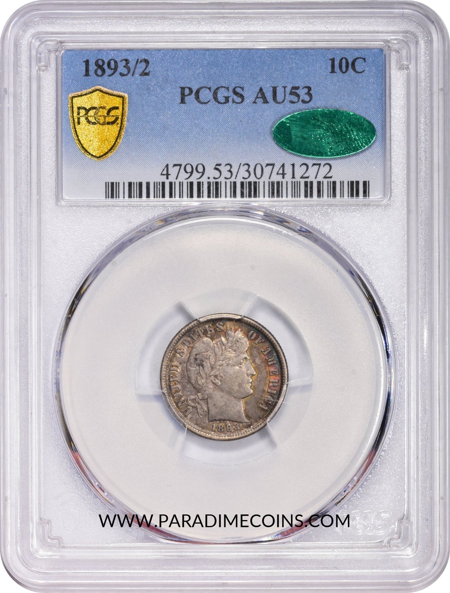 1893/2 10C AU53 PCGS CAC - Paradime Coins | PCGS NGC CACG CAC Rare US Numismatic Coins For Sale