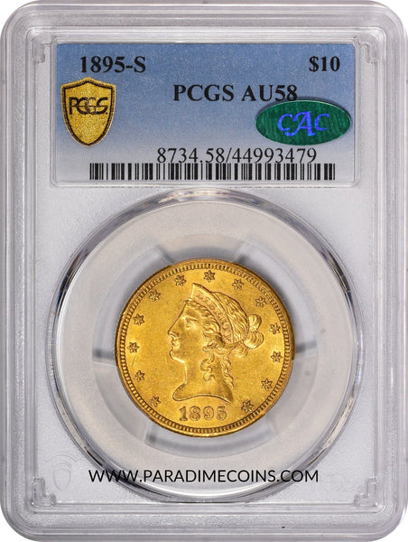 1895-S $10 AU58 PCGS CAC - Paradime Coins | PCGS NGC CACG CAC Rare US Numismatic Coins For Sale