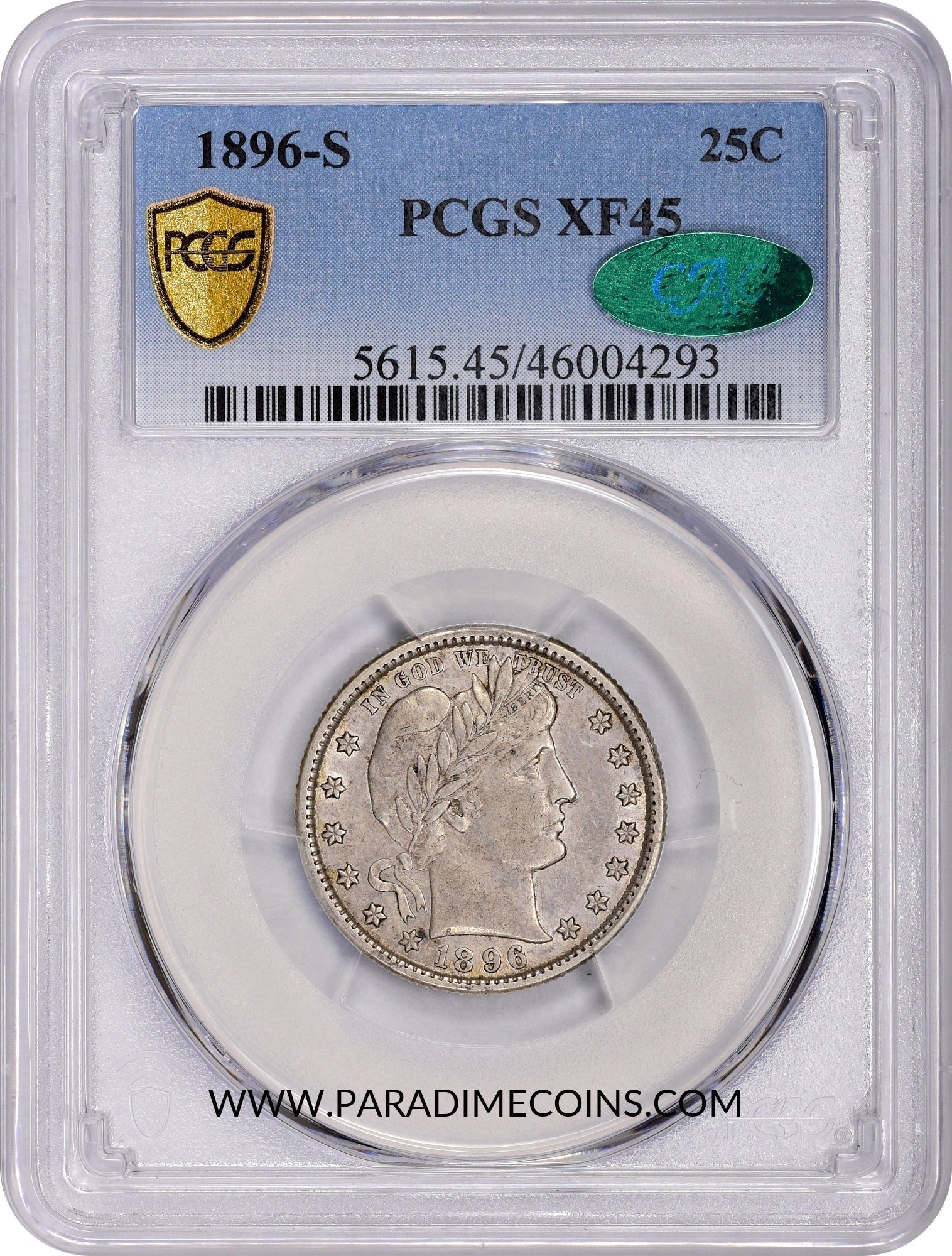 1896-S 25C XF45 PCGS CAC - Paradime Coins | PCGS NGC CACG CAC Rare US Numismatic Coins For Sale
