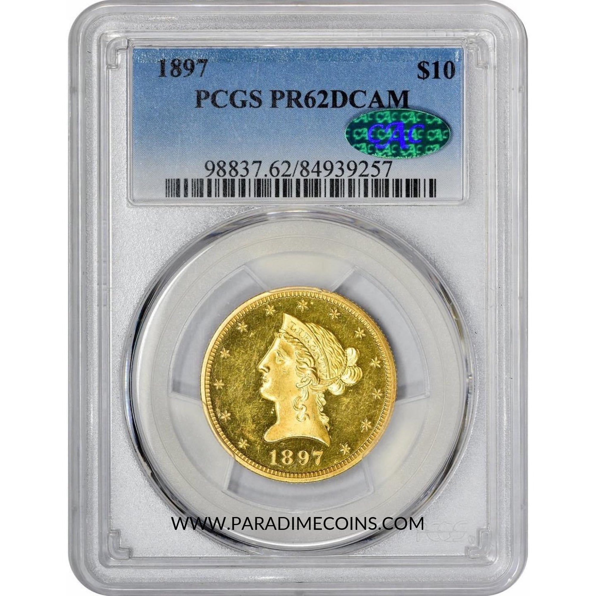 1897 $10 PR62 DCAM PCGS CAC - Paradime Coins US Coins For Sale