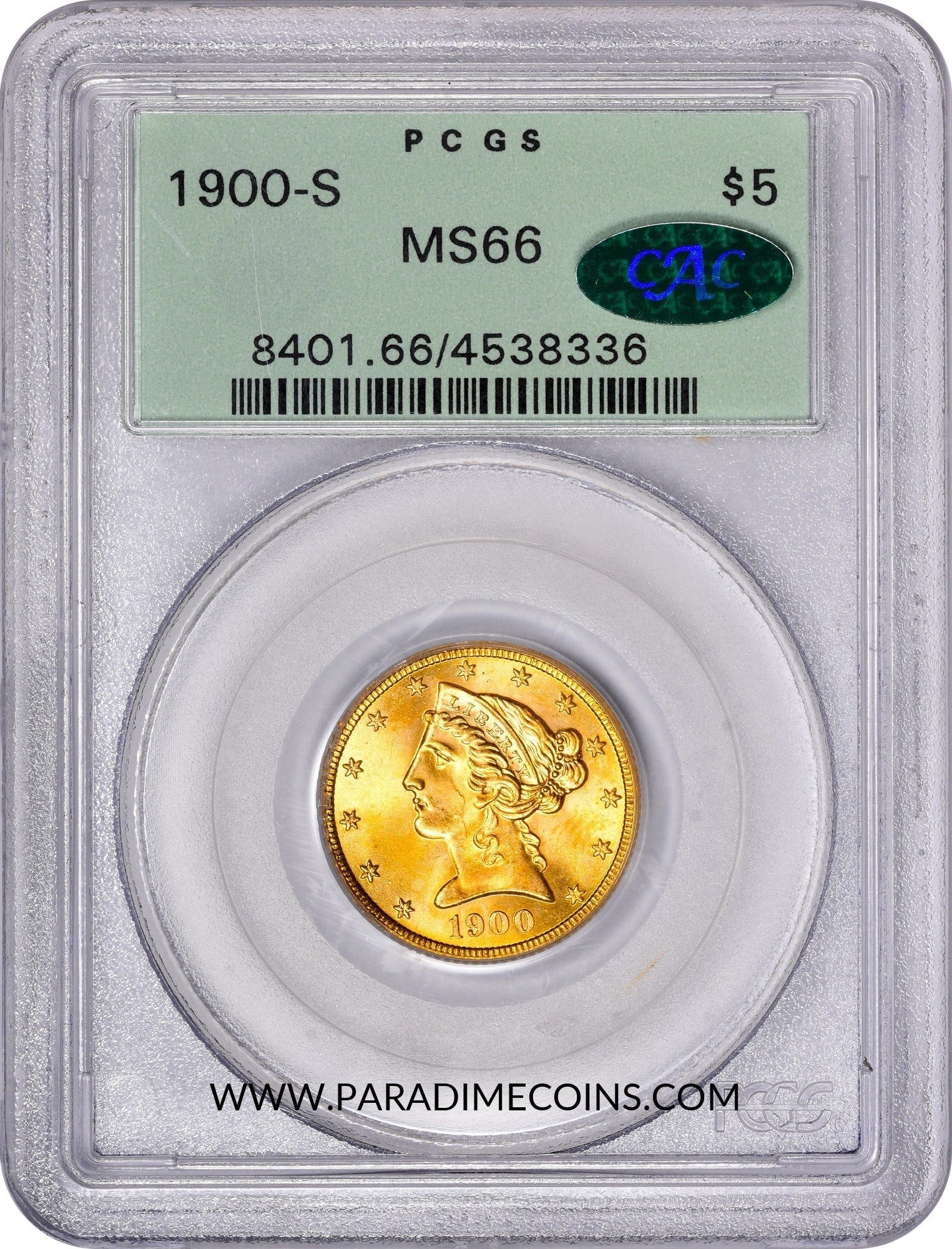 1900-S $5 MS66 OGH PCGS CAC - Paradime Coins | PCGS NGC CACG CAC Rare US Numismatic Coins For Sale