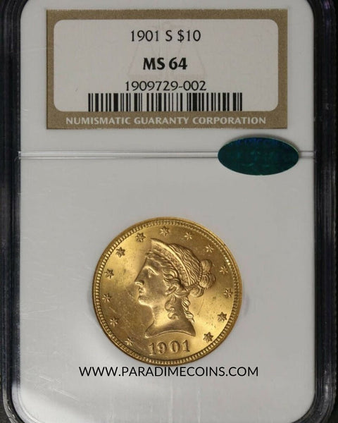 1901-S $10 MS64 NGC CAC - Paradime Coins | PCGS NGC CACG CAC Rare US Numismatic Coins For Sale