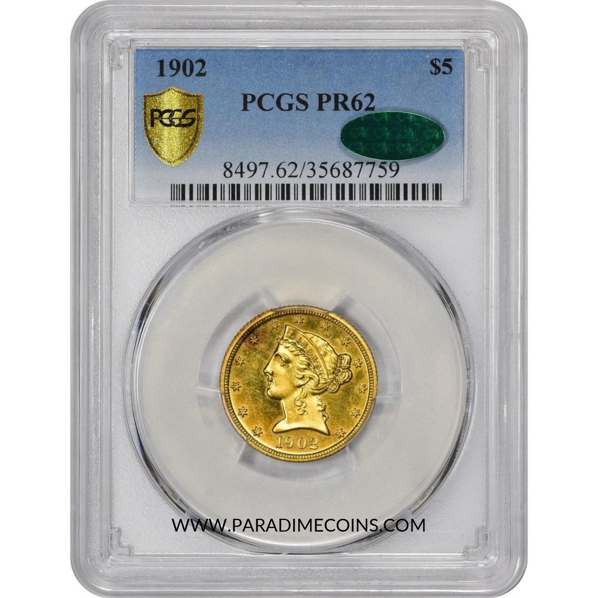 1902 $5 PR62 PCGS CAC - Paradime Coins | PCGS NGC CACG CAC Rare US Numismatic Coins For Sale