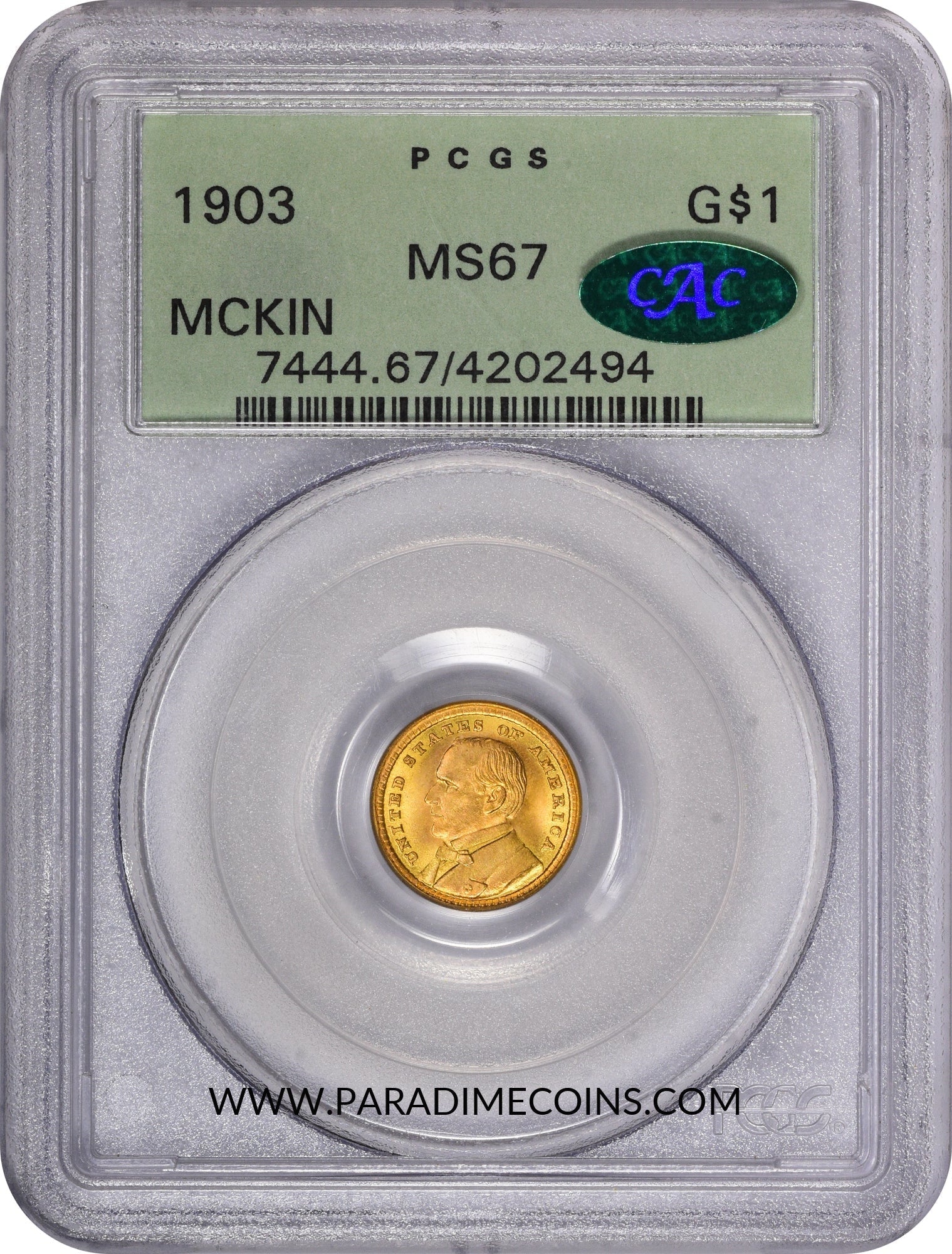 1903 G$1 MCKINLEY MS67 OGH PCGS CAC - Paradime Coins | PCGS NGC CACG CAC Rare US Numismatic Coins For Sale