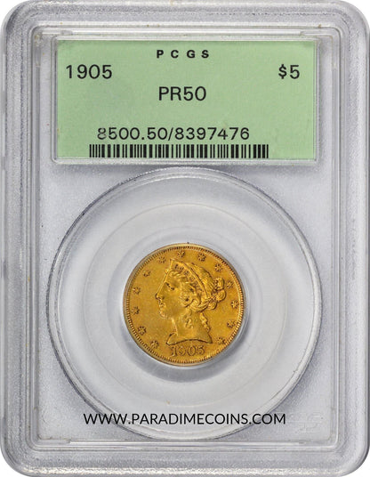 1905 $5 PR50 OGH PCGS - Paradime Coins | PCGS NGC CACG CAC Rare US Numismatic Coins For Sale