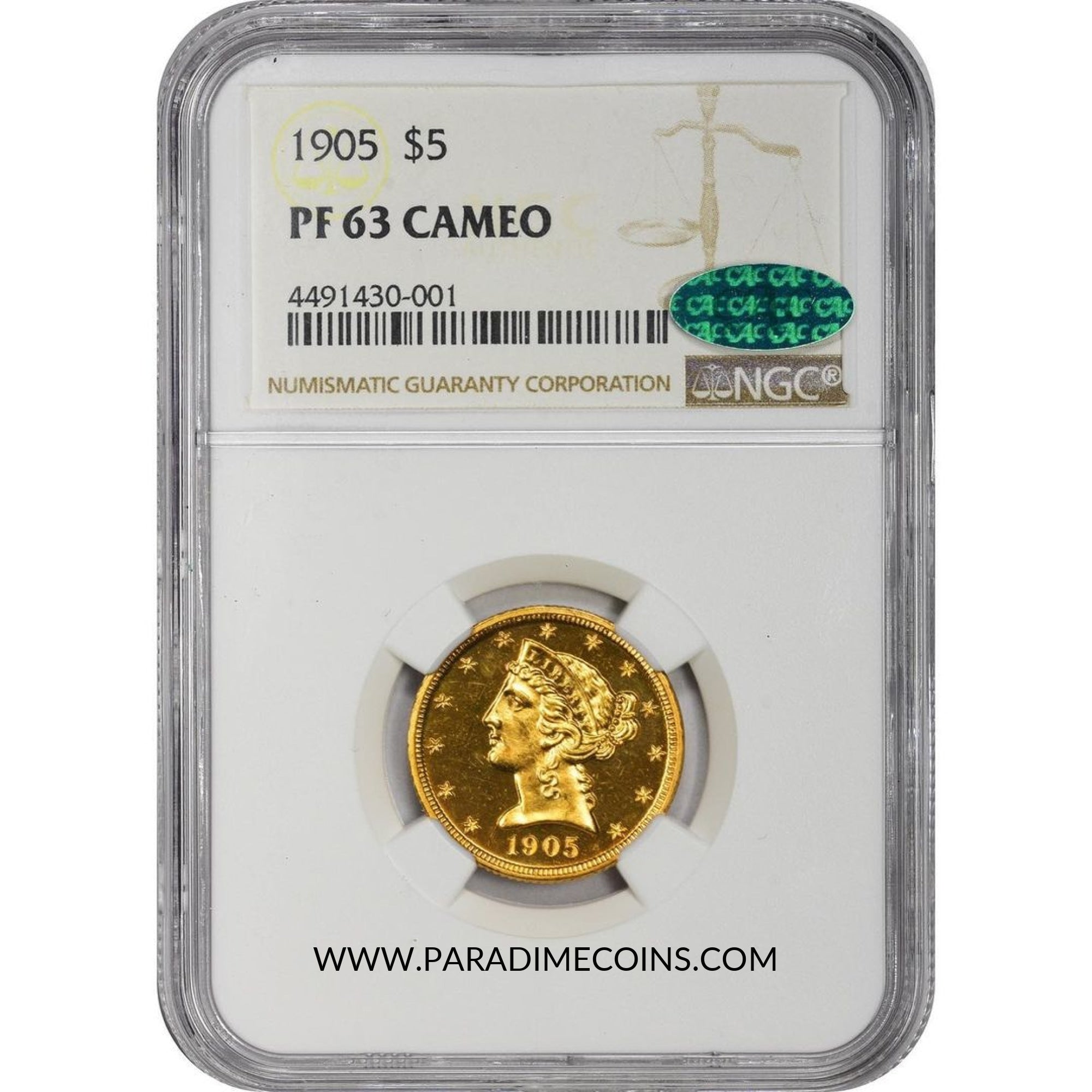 1905 $5 PR63CAM NGC CAC - Paradime Coins | PCGS NGC CACG CAC Rare US Numismatic Coins For Sale