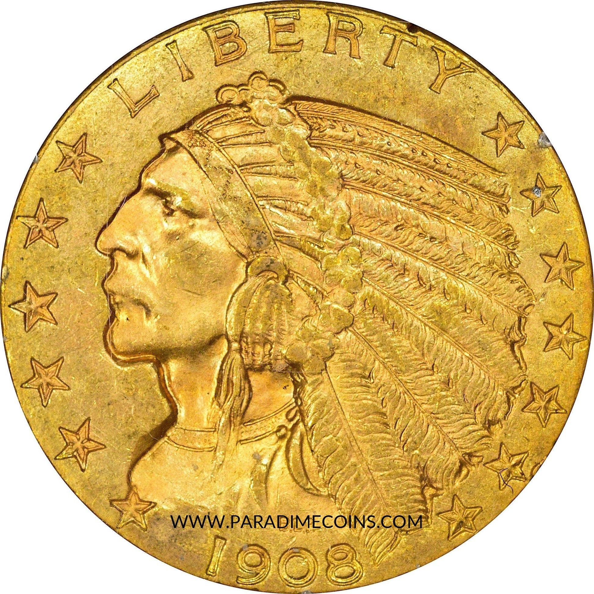 1908 $5 INDIAN MS60 OGH RATTLER PCGS GOLD CAC - Paradime Coins | PCGS NGC CACG CAC Rare US Numismatic Coins For Sale