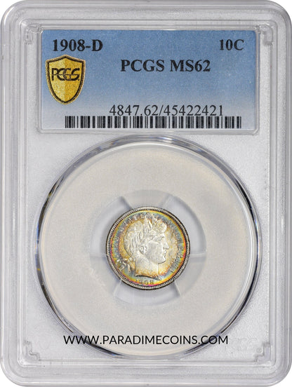 1908-D 10C MS62 PCGS - Paradime Coins | PCGS NGC CACG CAC Rare US Numismatic Coins For Sale