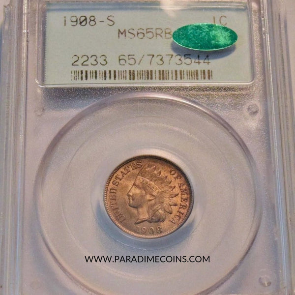 1908-S 1C MS65 RB PCGS CAC OGH - Paradime Coins | PCGS NGC CACG CAC Rare US Numismatic Coins For Sale