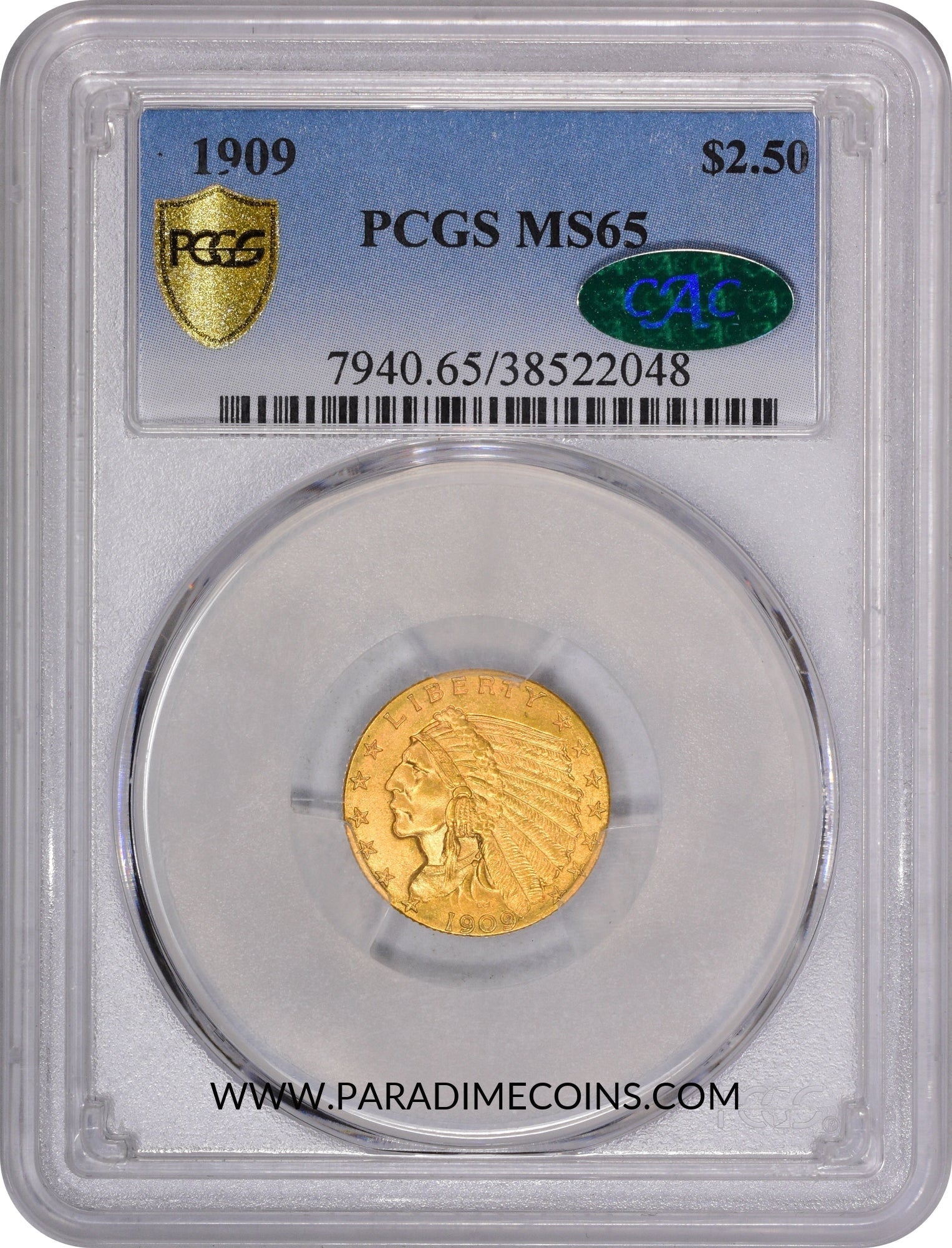 1909 $2.5 MS65 PCGS CAC - Paradime Coins | PCGS NGC CACG CAC Rare US Numismatic Coins For Sale