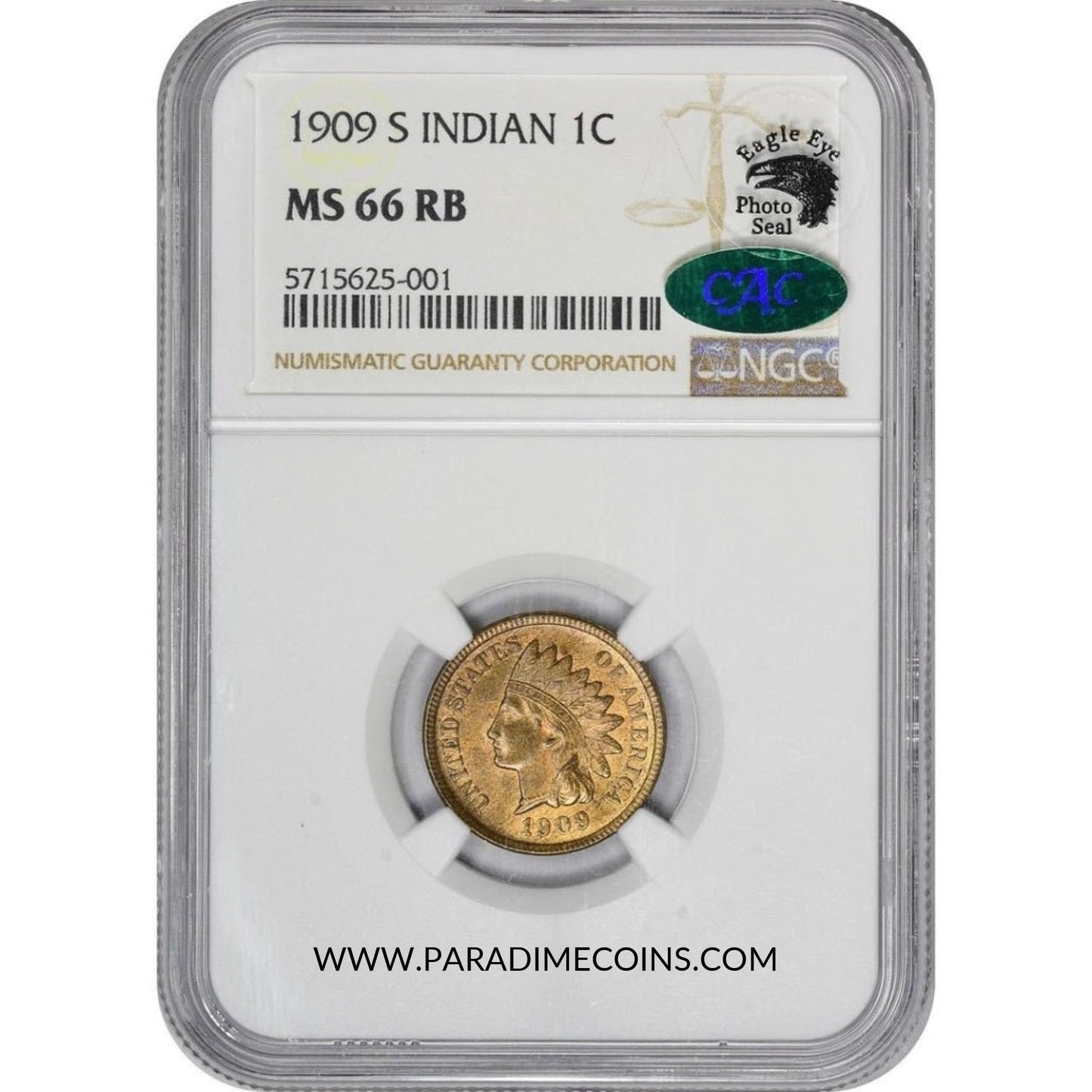 1909-S 1C MS66RB NGC CAC EEPS - Paradime Coins | PCGS NGC CACG CAC Rare US Numismatic Coins For Sale