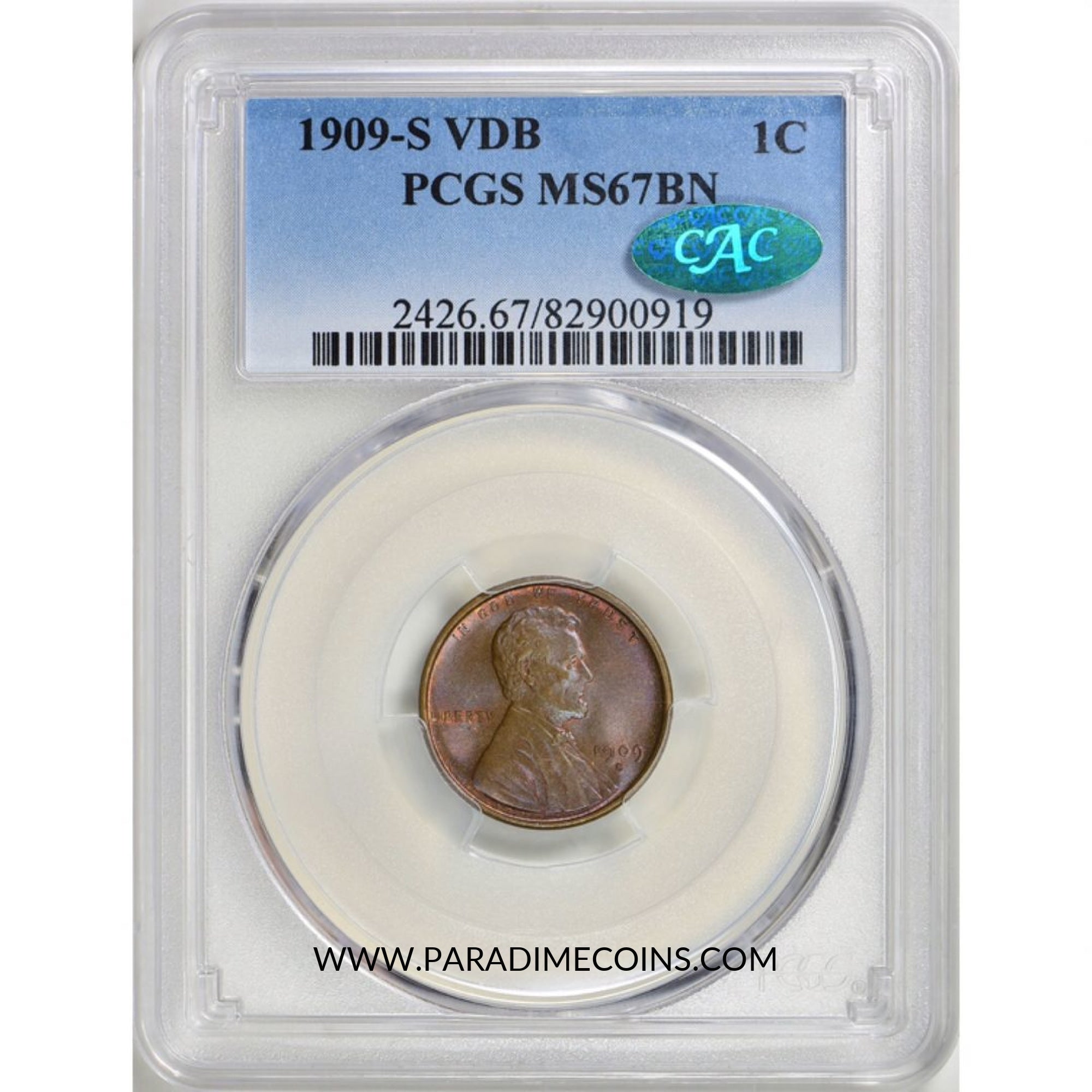 1909-S VDB 1C MS67BN PCGS CAC - Paradime Coins | PCGS NGC CACG CAC Rare US Numismatic Coins For Sale
