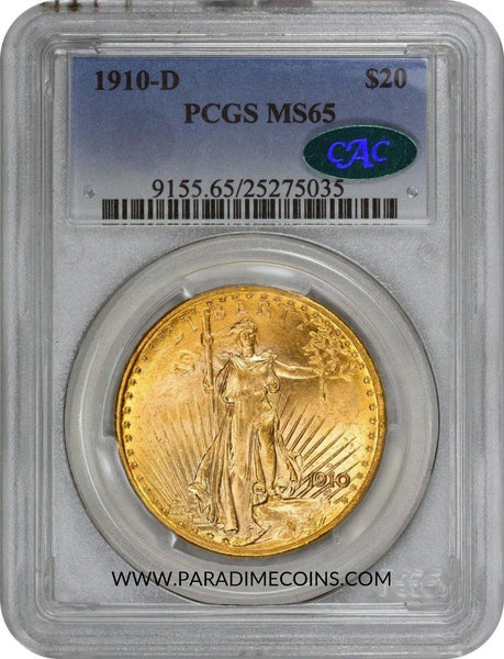 1910-D $20 MS65 PCGS CAC - Paradime Coins | PCGS NGC CACG CAC Rare US Numismatic Coins For Sale