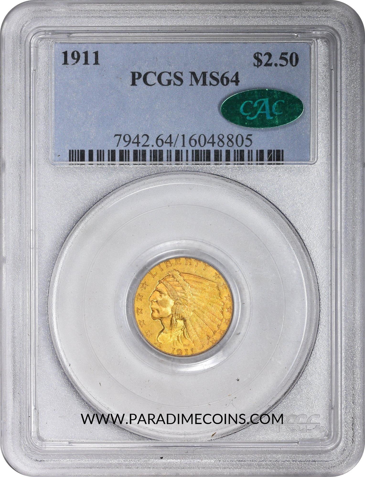 1911 $2.5 MS64 PCGS CAC - Paradime Coins | PCGS NGC CACG CAC Rare US Numismatic Coins For Sale