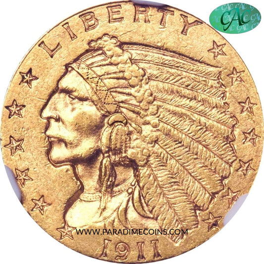 1911-D $2.5 STRONG D AU55 NGC CAC - Paradime Coins | PCGS NGC CACG CAC Rare US Numismatic Coins For Sale