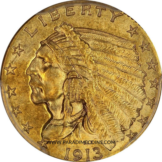 1913 $2.5 MS64 PCGS - Paradime Coins | PCGS NGC CACG CAC Rare US Numismatic Coins For Sale