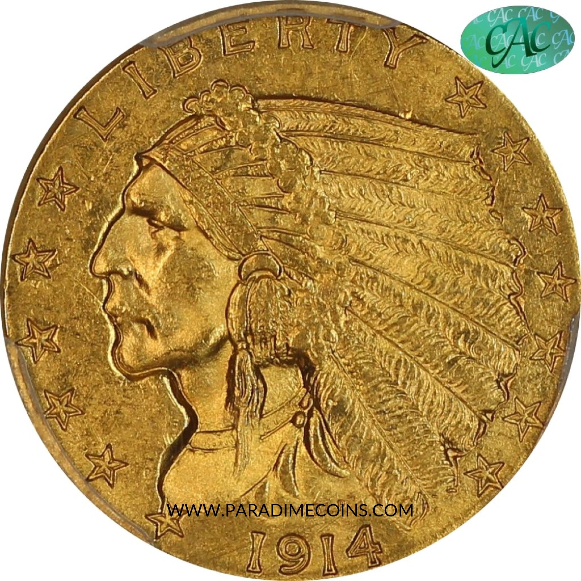1914 $2.5 MS62 PCGS CAC - Paradime Coins | PCGS NGC CACG CAC Rare US Numismatic Coins For Sale