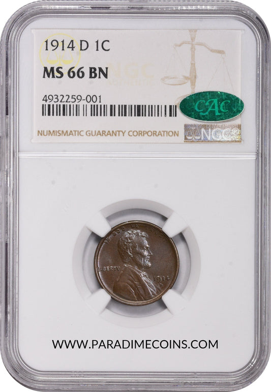 1914-D 1C MS66 BN NGC CAC - Paradime Coins | PCGS NGC CACG CAC Rare US Numismatic Coins For Sale