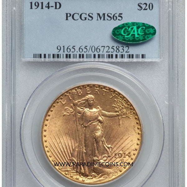 1914-D $20 MS65 PCGS CAC - Paradime Coins | PCGS NGC CACG CAC Rare US Numismatic Coins For Sale