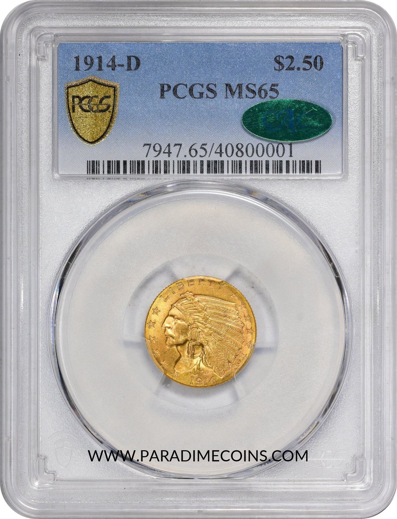 1914-D $2.5 MS65 PCGS CAC - Paradime Coins | PCGS NGC CACG CAC Rare US Numismatic Coins For Sale