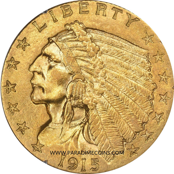 1915 $2.5 AU58 OGH RATTLER PCGS CAC - Paradime Coins | PCGS NGC CACG CAC Rare US Numismatic Coins For Sale