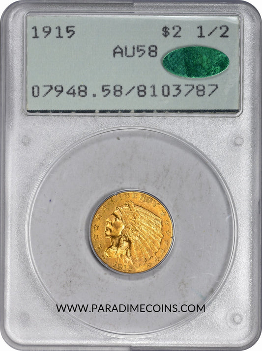 1915 $2.5 AU58 OGH RATTLER PCGS CAC - Paradime Coins | PCGS NGC CACG CAC Rare US Numismatic Coins For Sale