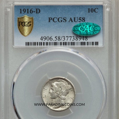 1916-D 10C AU58 PCGS CAC - Paradime Coins | PCGS NGC CACG CAC Rare US Numismatic Coins For Sale