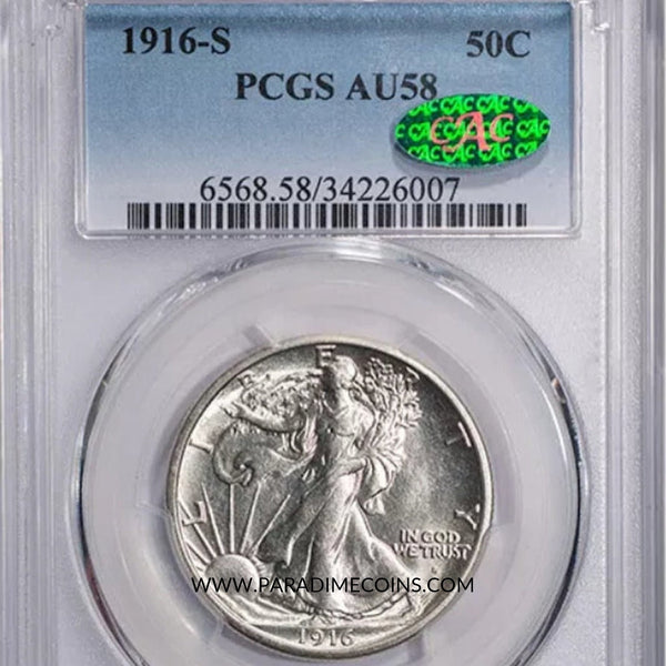 1916-S 50C AU58 PCGS CAC - Paradime Coins | PCGS NGC CACG CAC Rare US Numismatic Coins For Sale