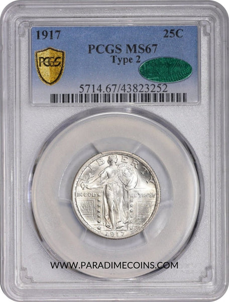 1917 25C TYPE 2 MS67 PCGS CAC - Paradime Coins | PCGS NGC CACG CAC Rare US Numismatic Coins For Sale