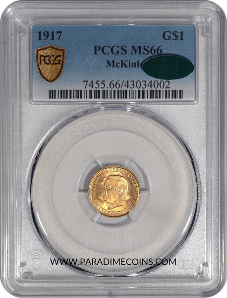 1917 G$1 McKinley MS66 PCGS CAC - Paradime Coins | PCGS NGC CACG CAC Rare US Numismatic Coins For Sale
