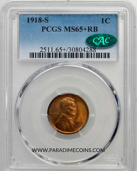 1918-S 1C MS65+ RB PCGS CAC - Paradime Coins | PCGS NGC CACG CAC Rare US Numismatic Coins For Sale
