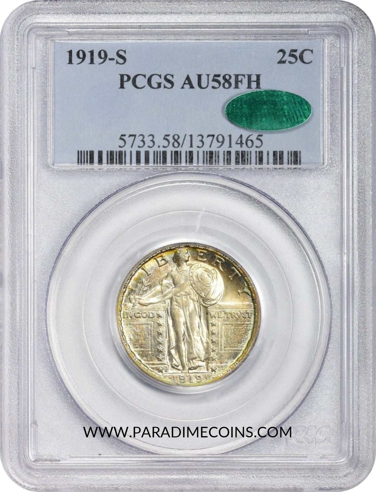 1919-S 25C AU58 FH PCGS CAC - Paradime Coins | PCGS NGC CACG CAC Rare US Numismatic Coins For Sale