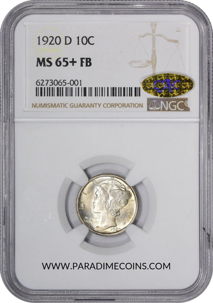 1920-D 10C MS65+ FB NGC GOLD CAC - Paradime Coins | PCGS NGC CACG CAC Rare US Numismatic Coins For Sale