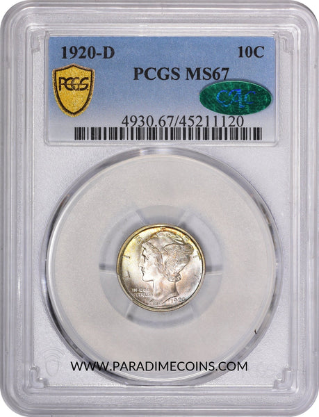 1920-D 10C MS67 PCGS CAC - Paradime Coins | PCGS NGC CACG CAC Rare US Numismatic Coins For Sale