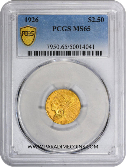 1926 $2.5 MS65 PCGS - Paradime Coins | PCGS NGC CACG CAC Rare US Numismatic Coins For Sale