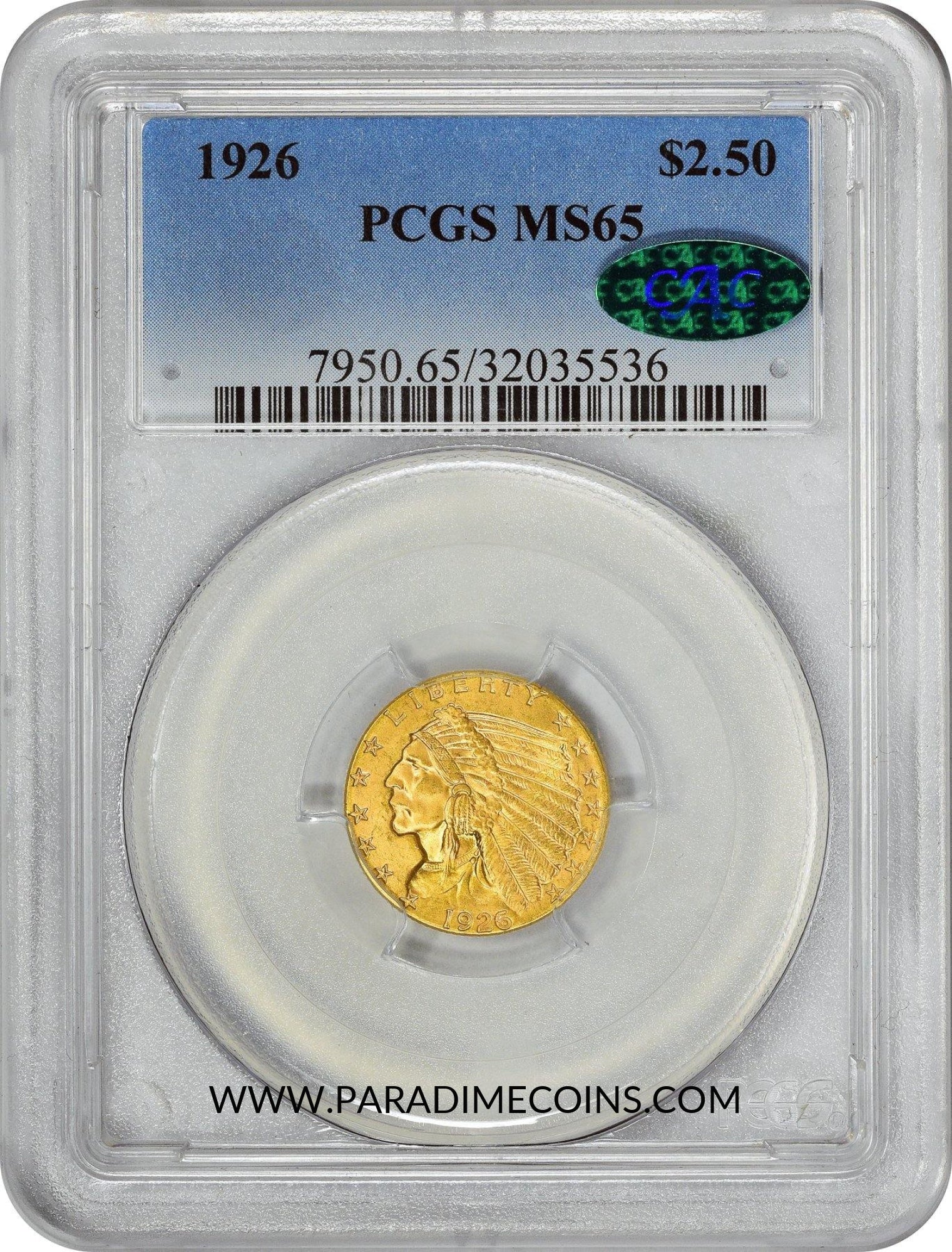 1926 $2.5 MS65 PCGS CAC - Paradime Coins | PCGS NGC CACG CAC Rare US Numismatic Coins For Sale