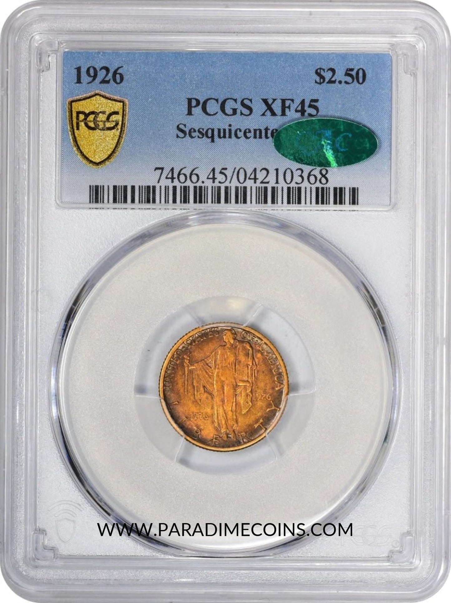 1926 $2.5 SESQUICENTENNIAL XF45 PCGS CAC - Paradime Coins | PCGS NGC CACG CAC Rare US Numismatic Coins For Sale