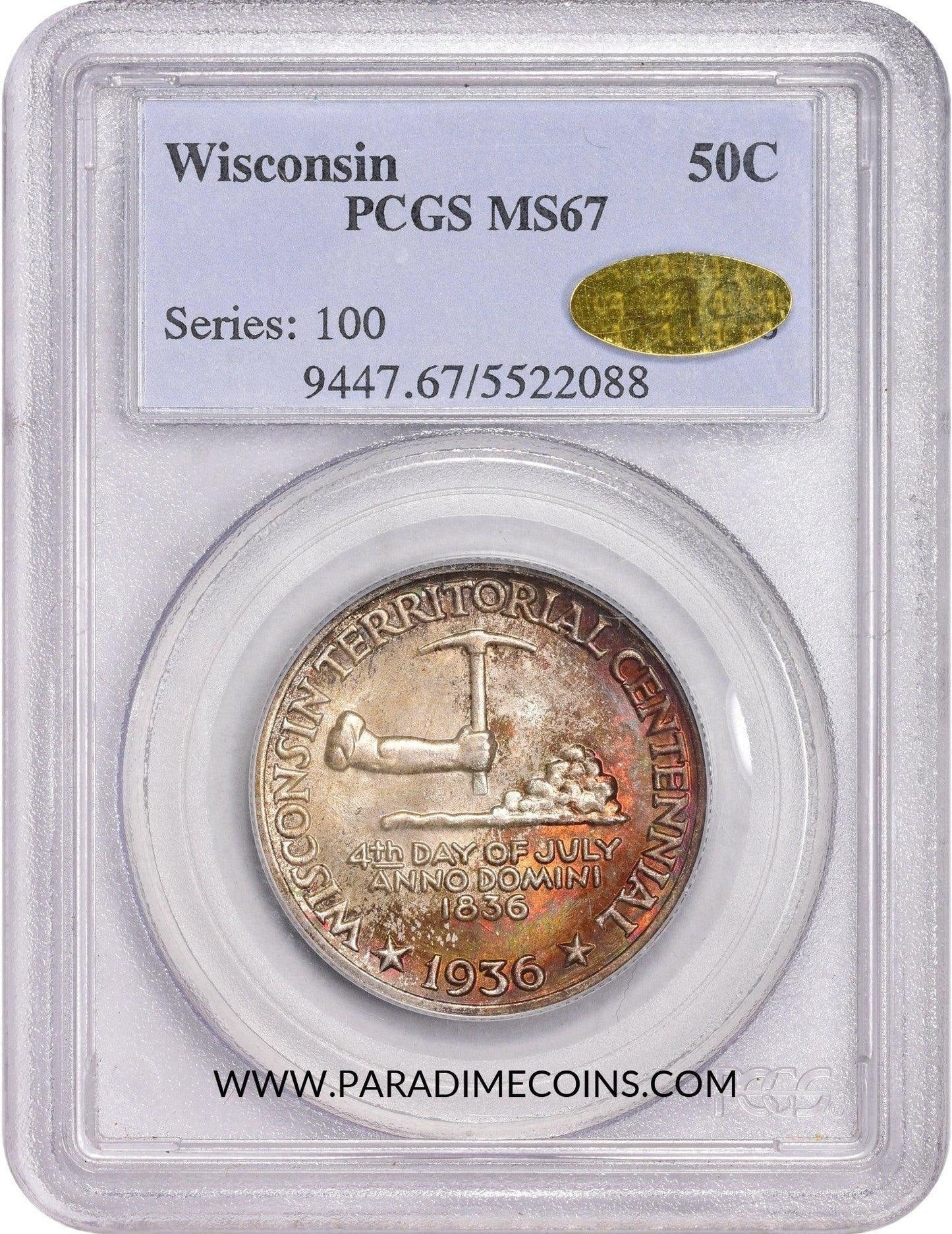 1936 WISCONSIN 50C MS67 PCGS GOLD CAC - Paradime Coins | PCGS NGC CACG CAC Rare US Numismatic Coins For Sale