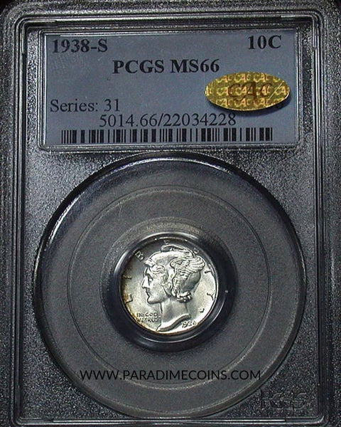 1938-S 10C MS66 PCGS GOLD CAC - Paradime Coins | PCGS NGC CACG CAC Rare US Numismatic Coins For Sale